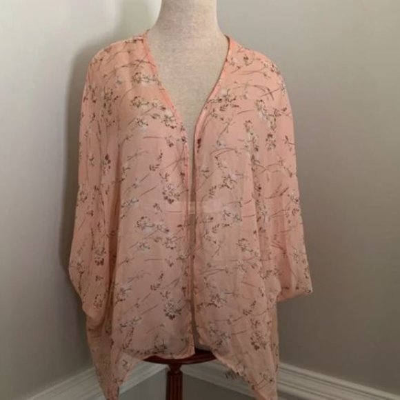 Icing Light Pink Floral Sheer Kimono One Size Cover Up - Picture 3 of 16